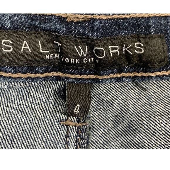 Salt Works Crop Jeans Womens 4 Mid Rise Embroidered Dark Wash Denim Flap Pockets - Picture 5 of 11